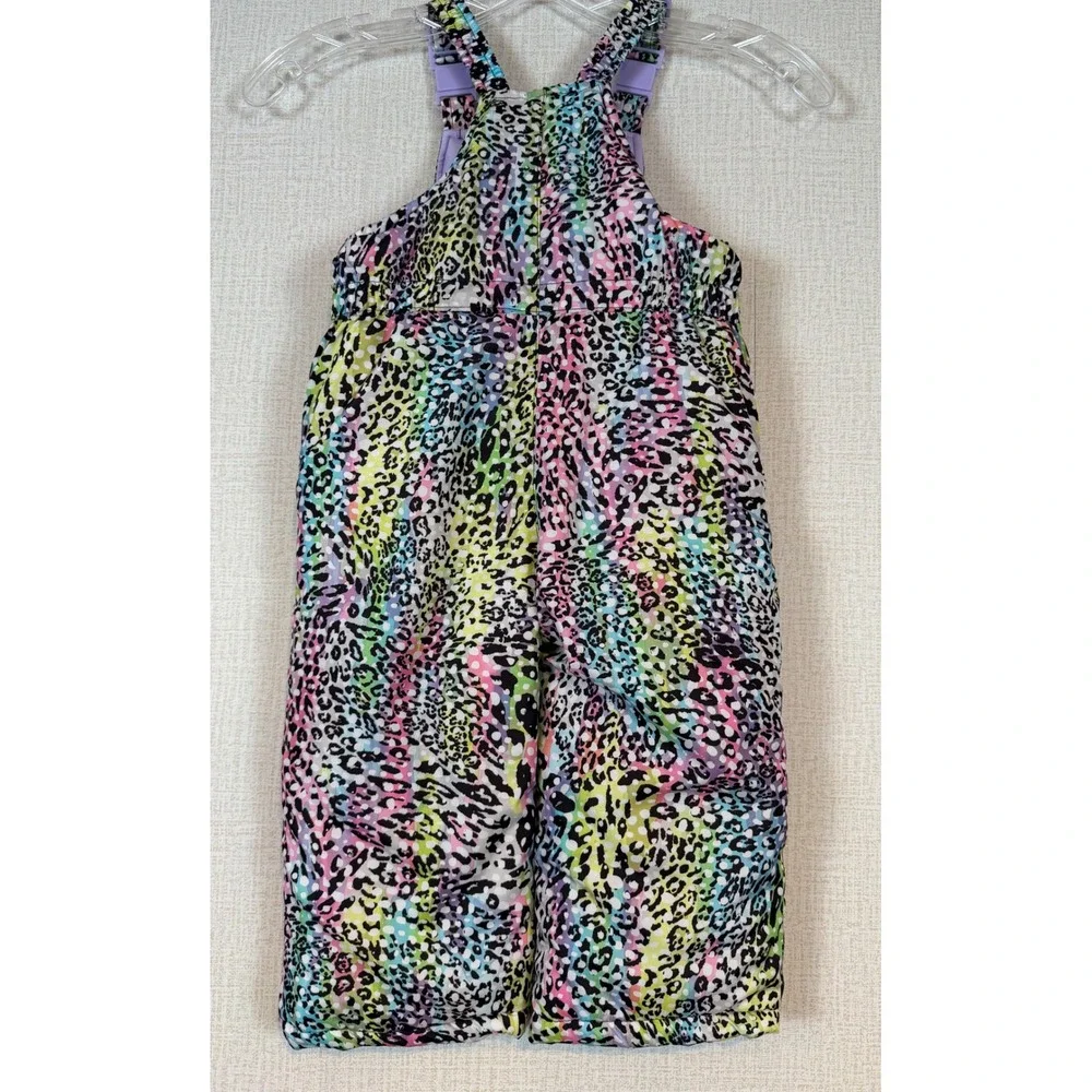 Skechers Toddler Girls 2T‎ Rainbow Leopard Print Snow Bibs Purple Zip Overalls